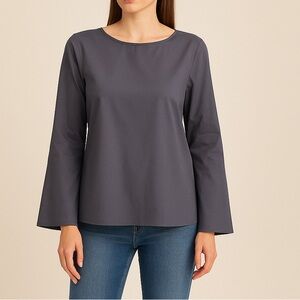 Amanda Uprichard Gray‎ Purple Cotton Bell Sleeve Blouse